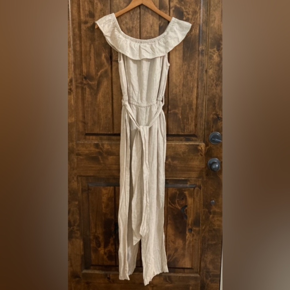 Universal Thread Cream Off-the-Shoulder Jumpsuit with Waist Tie